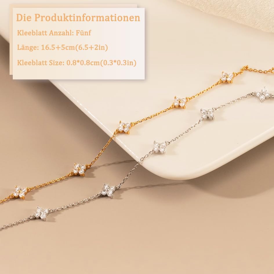 Aidenn Armband Damen Gold mit Cubic Zirkonia Blumen 925 Silber Bracelet für Mädchen,Goldene/Silver Stapelbare Armbander Handmade Schmuck Geschenk