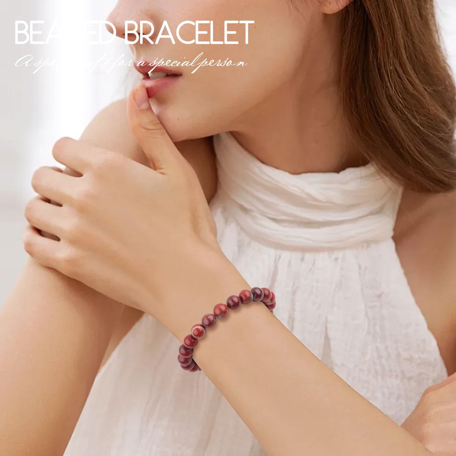 Roter Achat Armband Echtes Naturstein Armband für Damen Herren, 10mm Verstellbare Natürliche Edelstein Heilsteine Perlenarmband Chakra Yoga Armband, Bringt Glück, Reichtum und Wohlstand