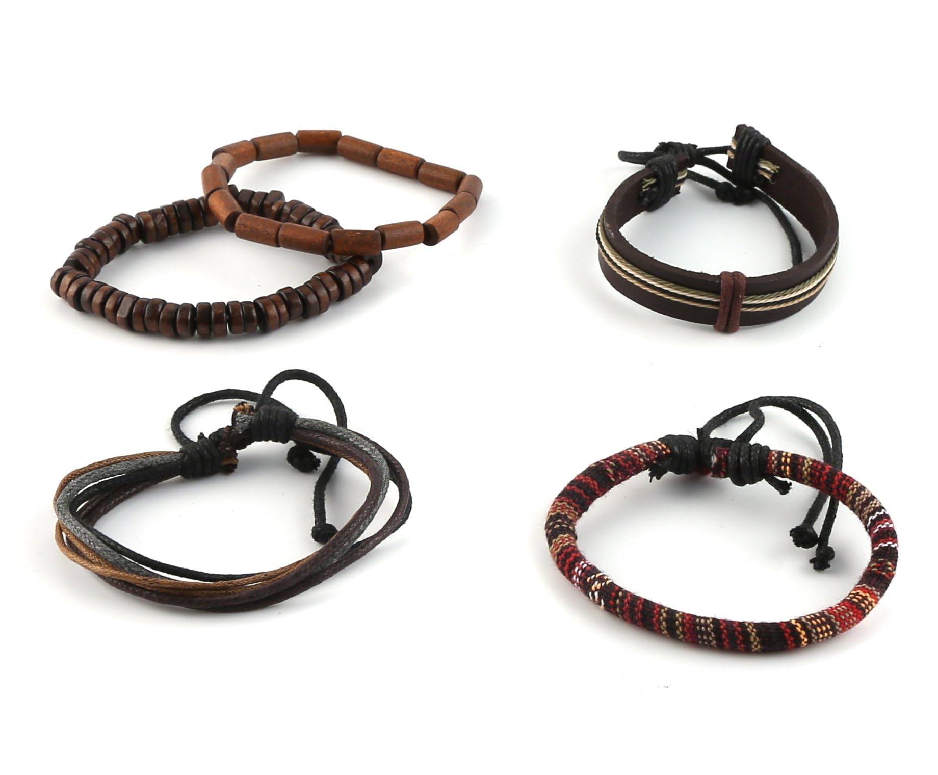 HZMAN Mix 5 Wickelarmbänder Männer Frauen Hanf Schnüre Holz Perlen Ethnisch Tribal Armbänder Leder Armbänder Armband