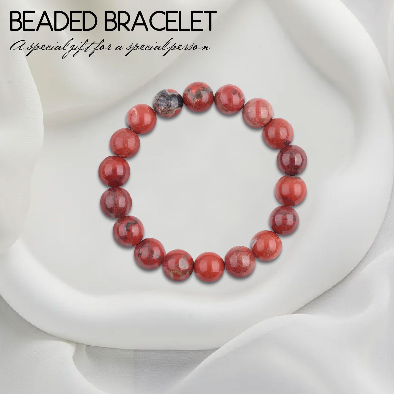 Roter Achat Armband Echtes Naturstein Armband für Damen Herren, 10mm Verstellbare Natürliche Edelstein Heilsteine Perlenarmband Chakra Yoga Armband, Bringt Glück, Reichtum und Wohlstand