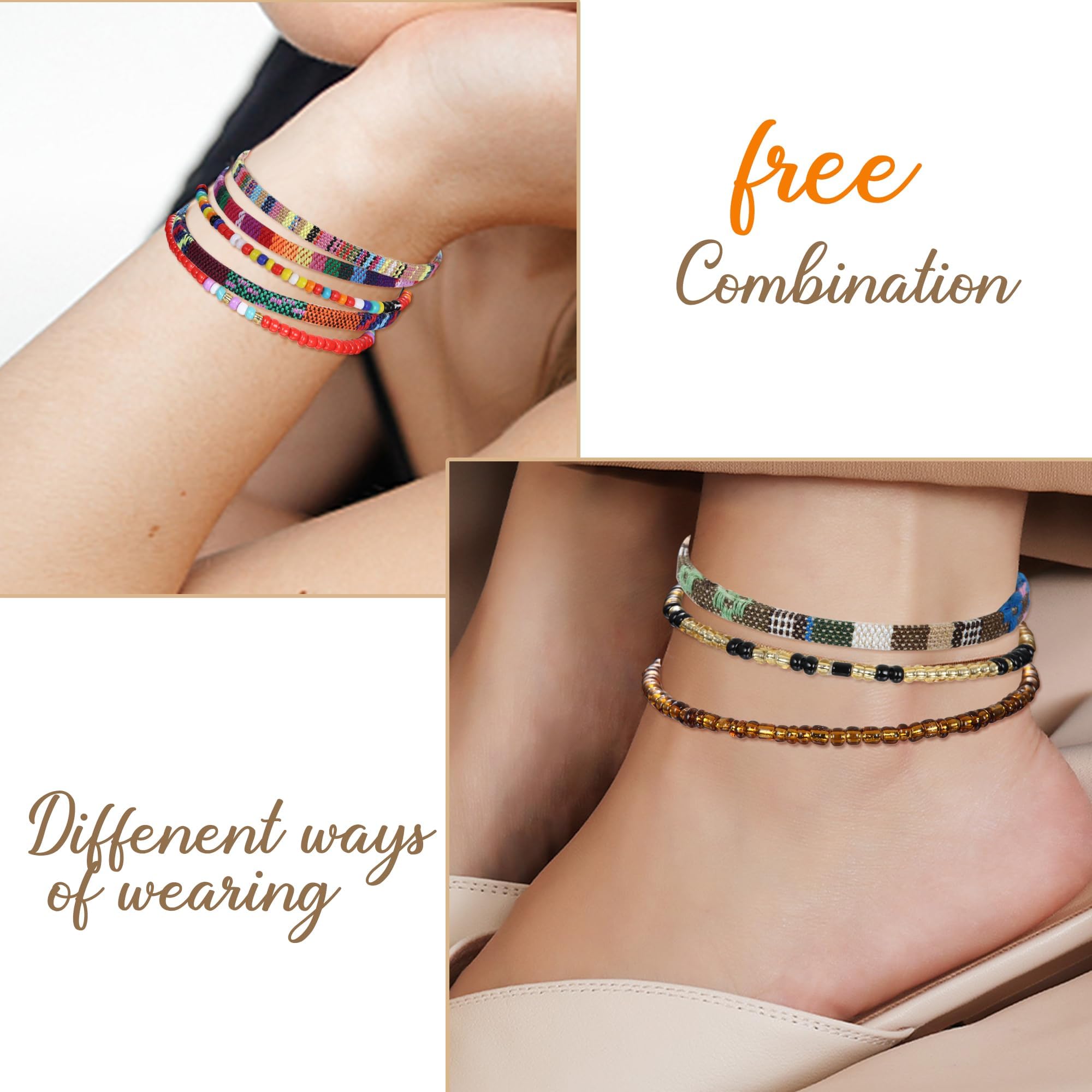 FIOROYAL 24 Stück Fußkettchen Armbänder für Damen Handmade Freundschaftsarmband Fußkette Boho Surfer Armband Fußkettchen für Frauen Herren