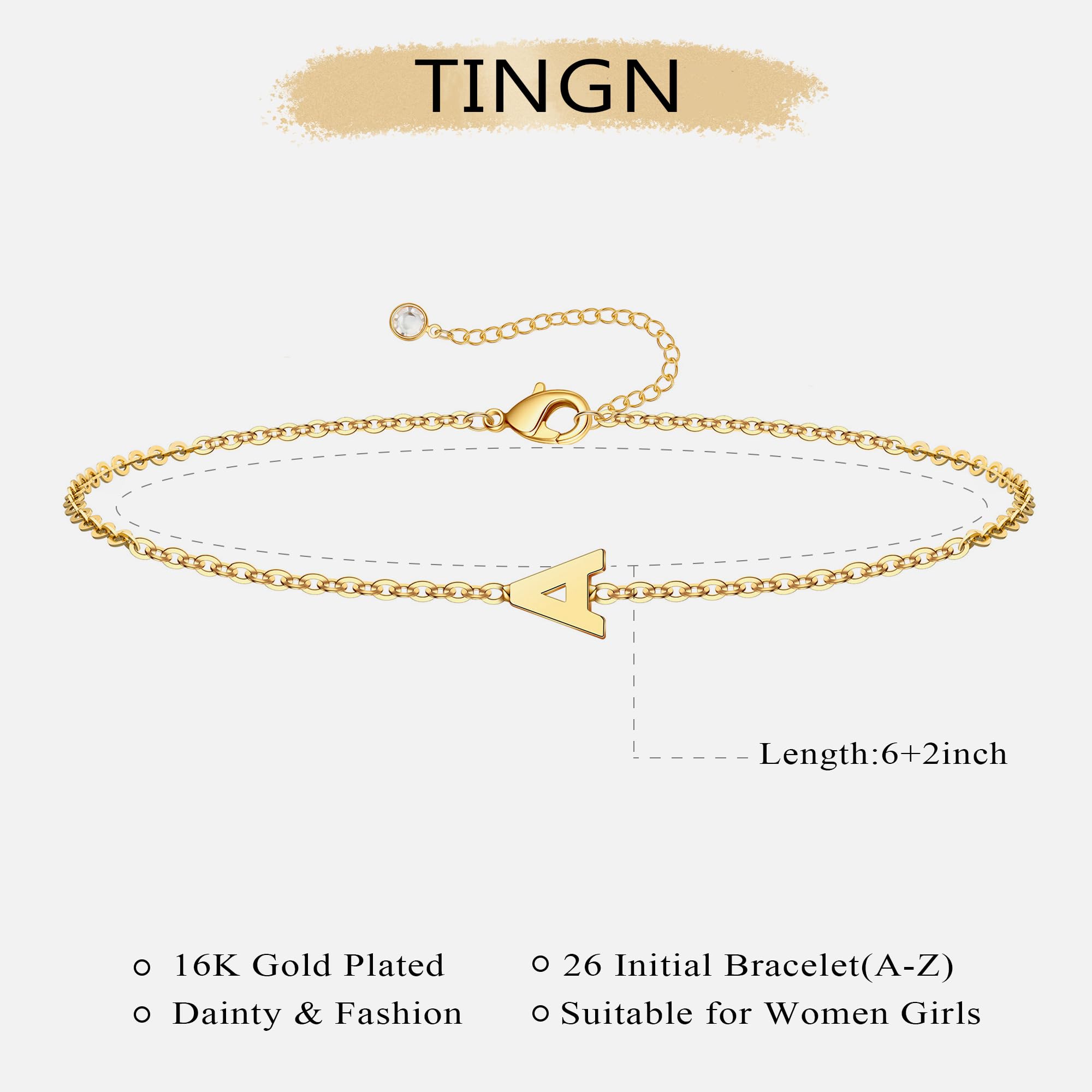 TINGN Armband Damen Gold, 18K Gold Vergoldete Armband Damen Gold Armband mit Buchstaben A Armband Personalisiert Armband Armkette Damen Gold Schmuck Geschenke für Frauen Teenager Mädchen Armband