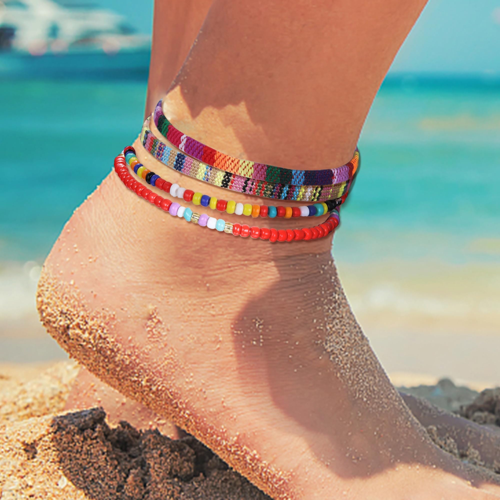 FIOROYAL 24 Stück Fußkettchen Armbänder für Damen Handmade Freundschaftsarmband Fußkette Boho Surfer Armband Fußkettchen für Frauen Herren