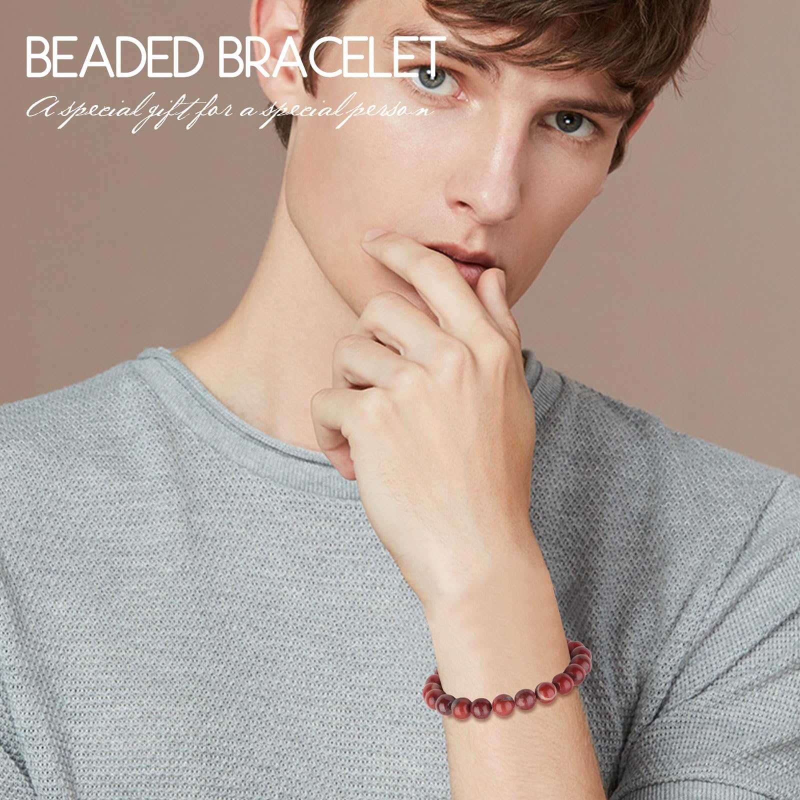 Roter Achat Armband Echtes Naturstein Armband für Damen Herren, 10mm Verstellbare Natürliche Edelstein Heilsteine Perlenarmband Chakra Yoga Armband, Bringt Glück, Reichtum und Wohlstand