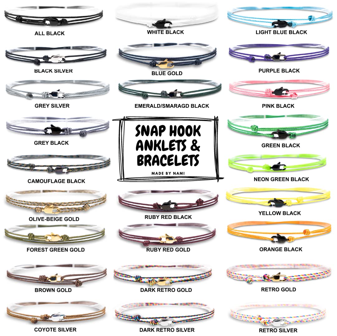 Made by Nami Dünnes Wickel-Armband Herren Damen - Karabiner-Haken Verschluss - Handmade - Maritimer Surfer Schmuck - Stoff-Armband Minimalistisch - 100% Wasserfest & verstellbar (Dark Retro Silber)