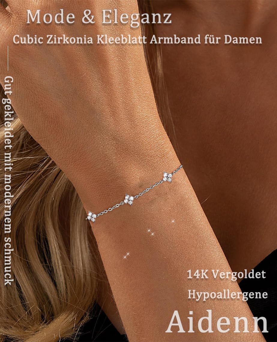 Aidenn Armband Damen Gold mit Cubic Zirkonia Blumen 925 Silber Bracelet für Mädchen,Goldene/Silver Stapelbare Armbander Handmade Schmuck Geschenk