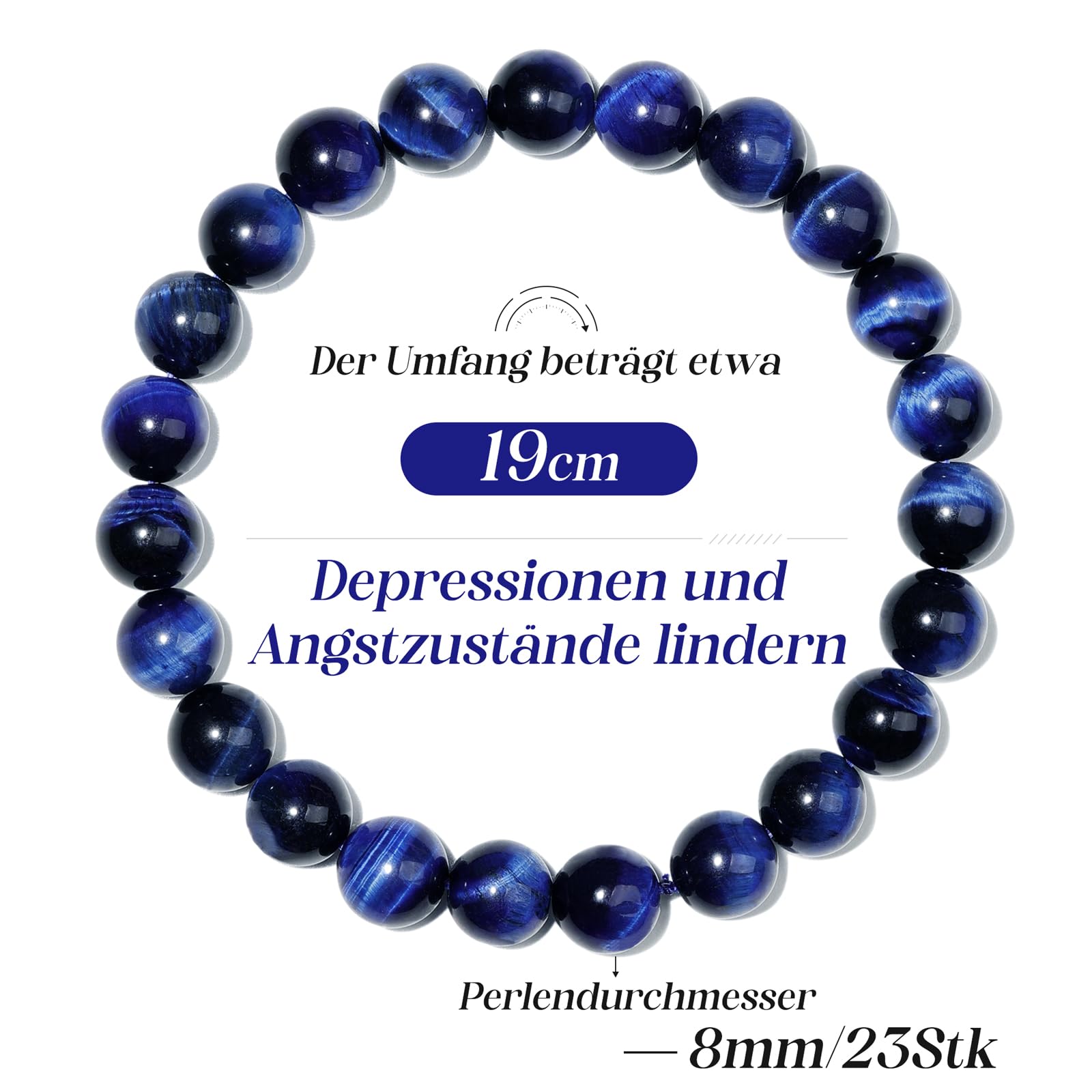 Landorilo Handmade Echte Naturstein Perlen Heilsteine Armband Damen Herren, 8MM Runde Edelsteine Yoga Armbänder, Glücksarmband, Kreative Schmuck Geschenke(Blaues Tigerauge)