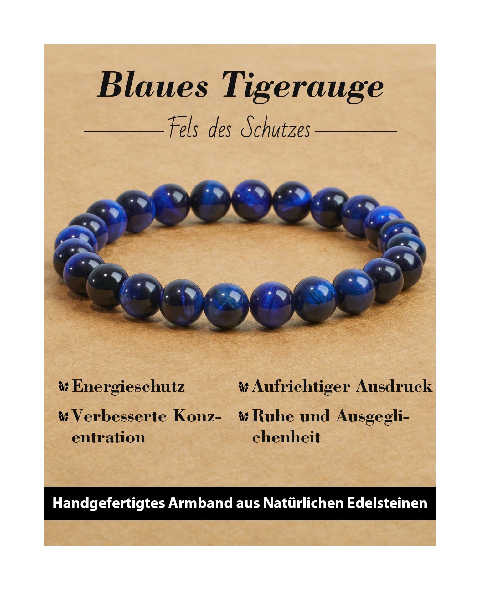 Landorilo Handmade Echte Naturstein Perlen Heilsteine Armband Damen Herren, 8MM Runde Edelsteine Yoga Armbänder, Glücksarmband, Kreative Schmuck Geschenke(Blaues Tigerauge)