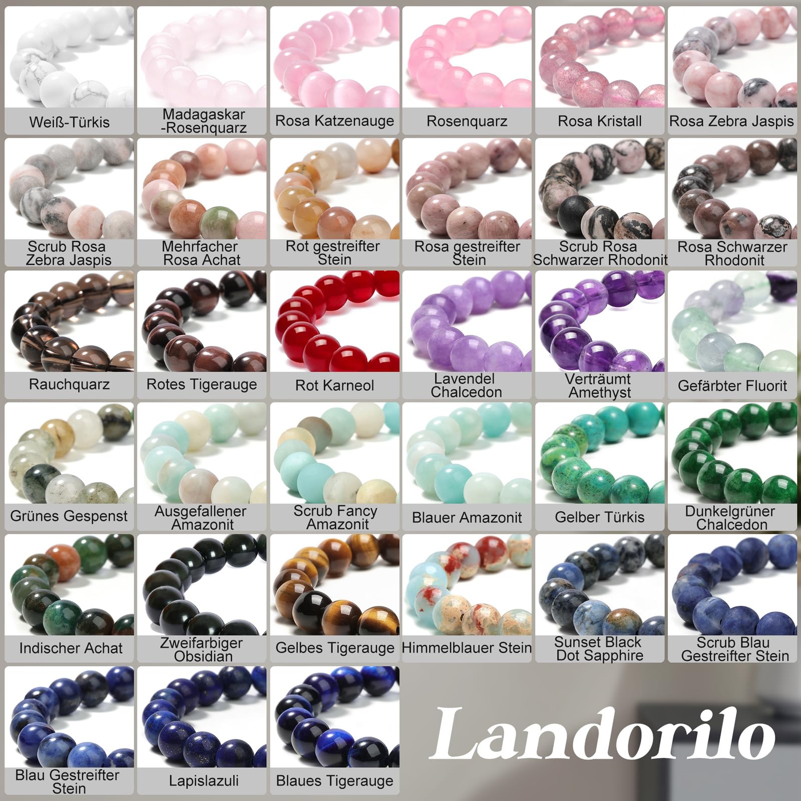 Landorilo Handmade Echte Naturstein Perlen Heilsteine Armband Damen Herren, 8MM Runde Edelsteine Yoga Armbänder, Glücksarmband, Kreative Schmuck Geschenke(Blaues Tigerauge)