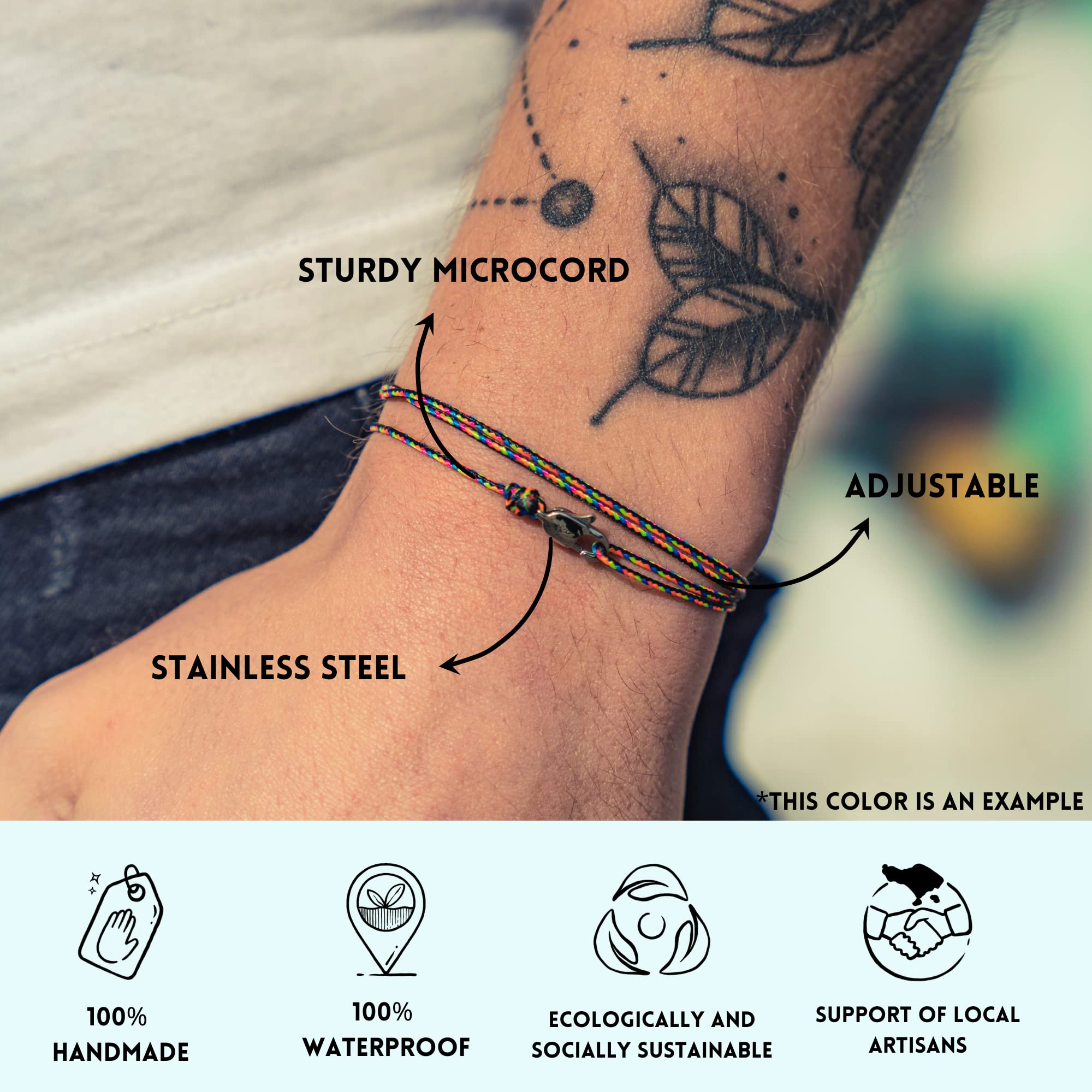 Made by Nami Dünnes Wickel-Armband Herren Damen - Karabiner-Haken Verschluss - Handmade - Maritimer Surfer Schmuck - Stoff-Armband Minimalistisch - 100% Wasserfest & verstellbar (Dark Retro Silber)