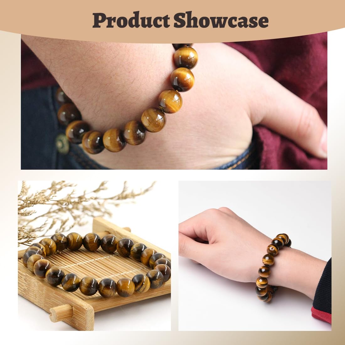 AFCJLTO Naturstein Tigerauge Armband, Handmade Echte Naturstein Perlen Heilsteine Armband, Damen Herren Chakren Perlenarmband, 8MM Runde Edelstein Yoga Armbänder