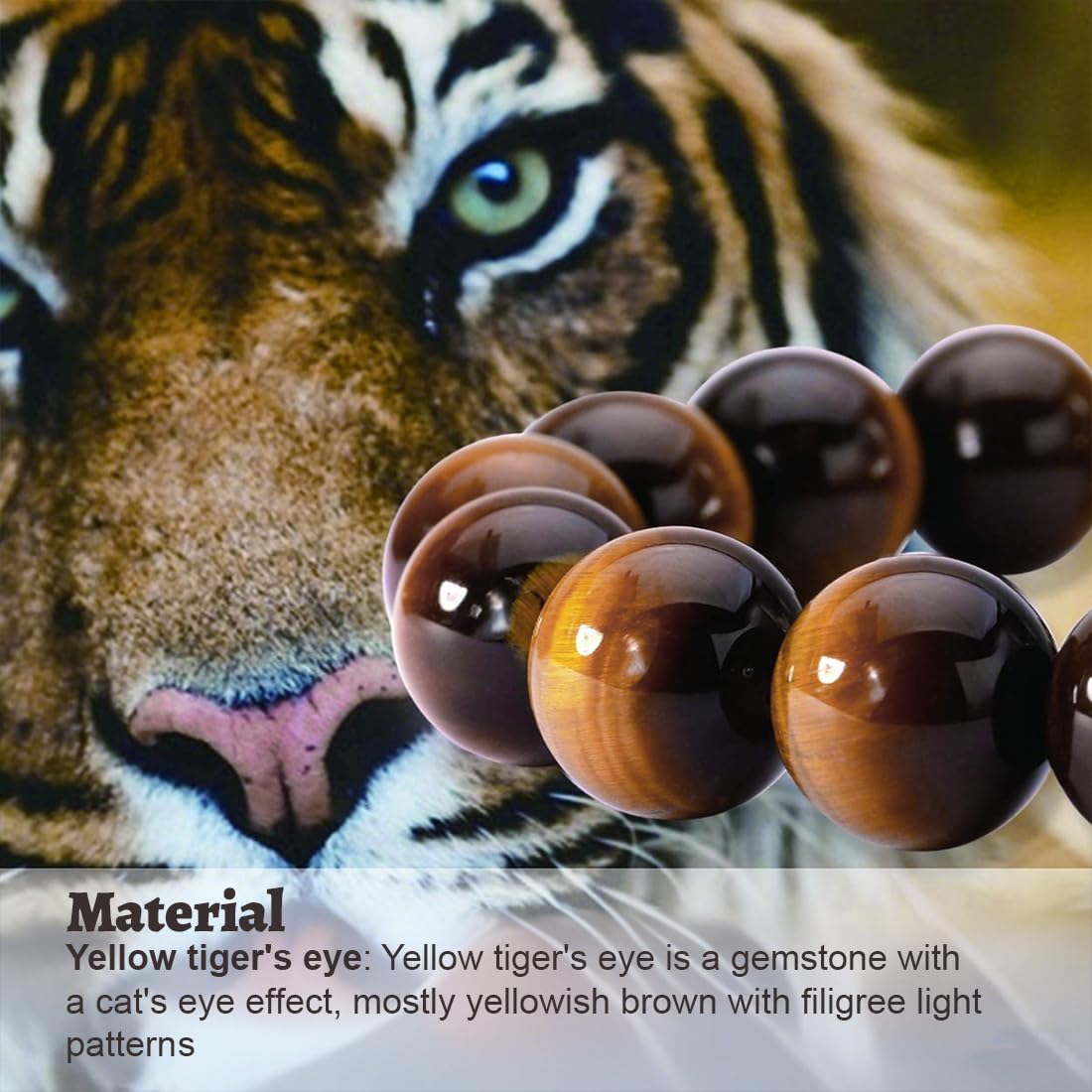 AFCJLTO Naturstein Tigerauge Armband, Handmade Echte Naturstein Perlen Heilsteine Armband, Damen Herren Chakren Perlenarmband, 8MM Runde Edelstein Yoga Armbänder